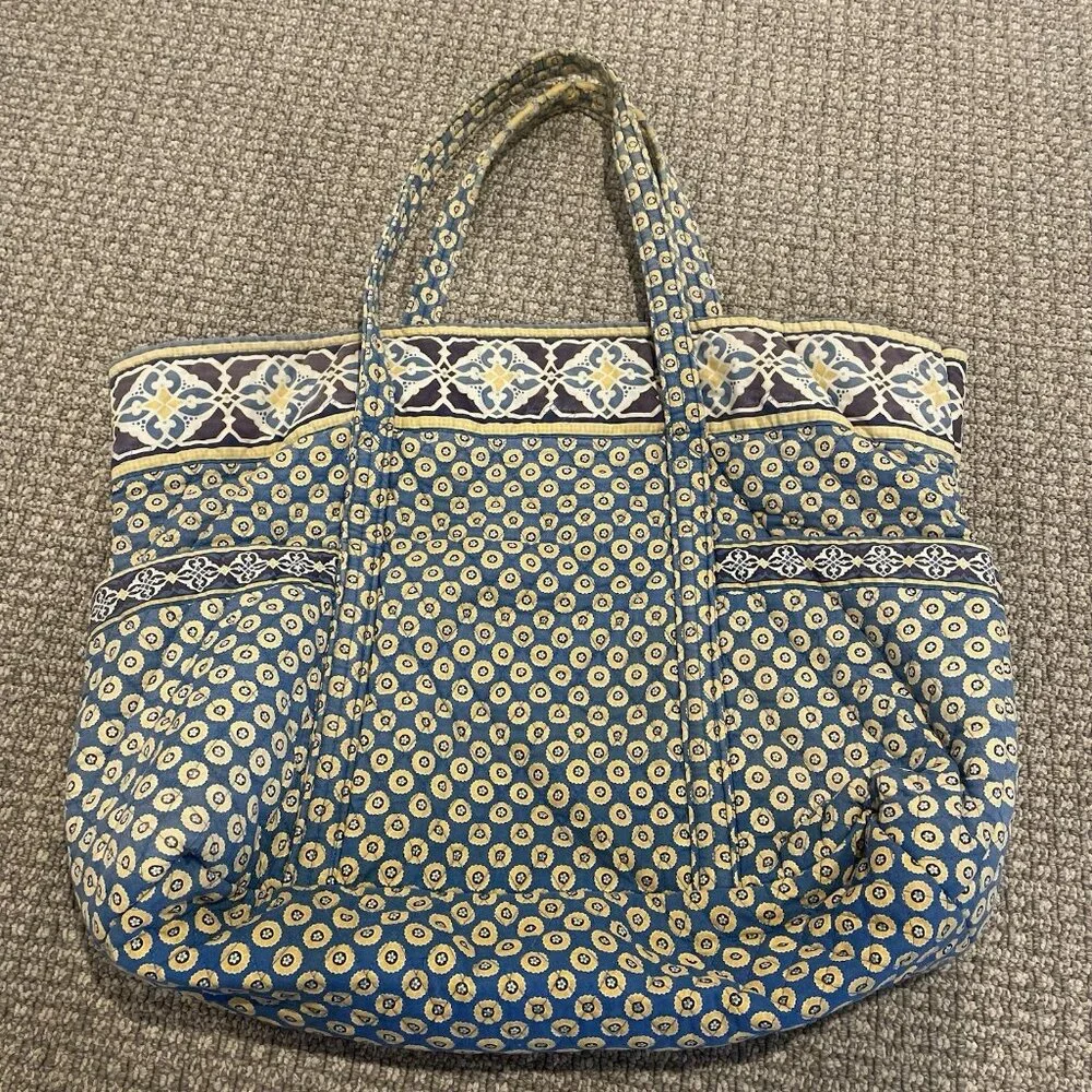 Vera Bradley Bag Villager Blue Yellow Large Shoulder Paisley Geometric Design - Picture 1 of 6